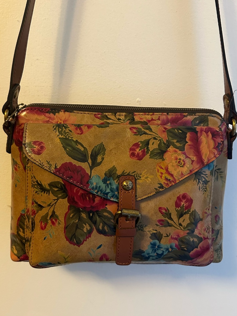 Patricia Nash Floral Crossbody with Brown Trim